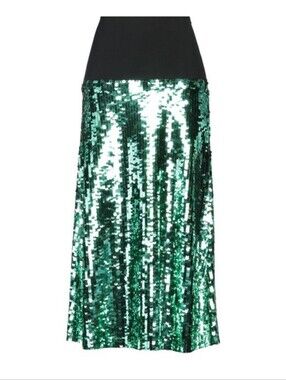 ERIKA CAVALLINI Emerald Green Sequins Midi Skirt